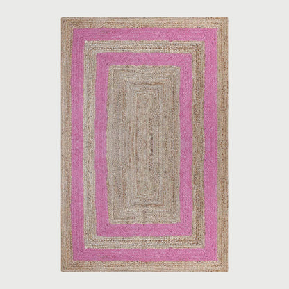 Geometric Hand Braded Beige pink Living Room Jute Rug - Indian Rug Store