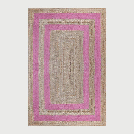 Geometric Hand Braded Beige pink Living Room Jute Rug - Indian Rug Store