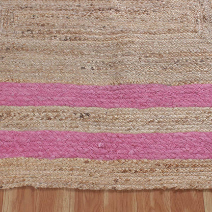 Geometric Hand Braded Beige pink Living Room Jute Rug - Indian Rug Store