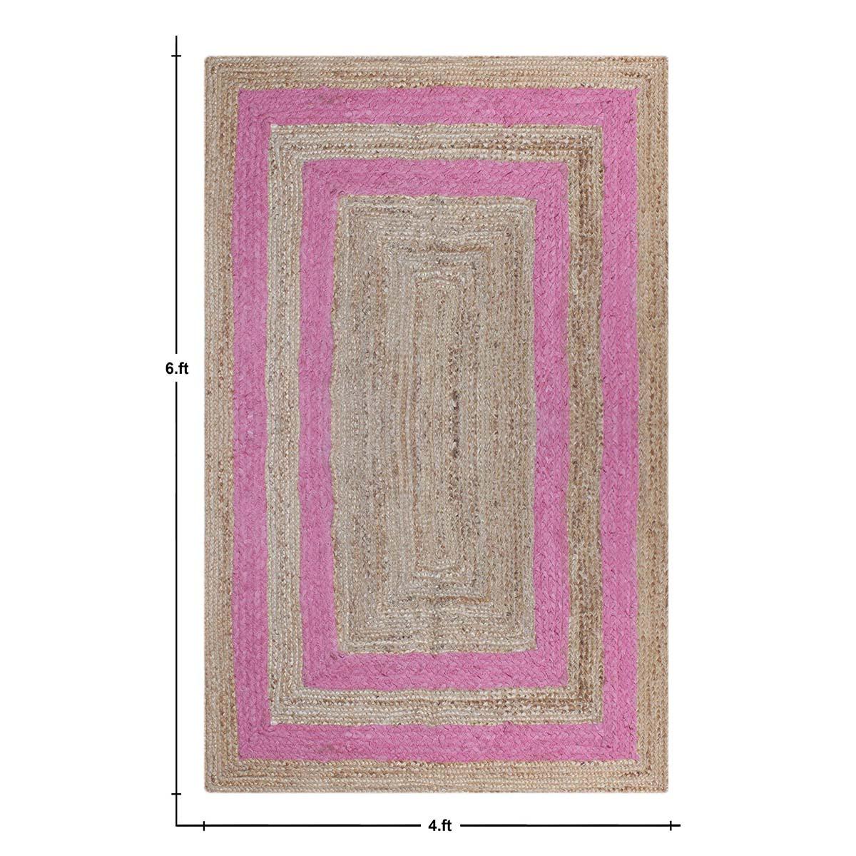 Geometric Hand Braded Beige pink Living Room Jute Rug - Indian Rug Store