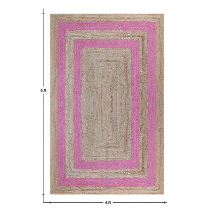 Geometric Hand Braded Beige pink Living Room Jute Rug - Indian Rug Store