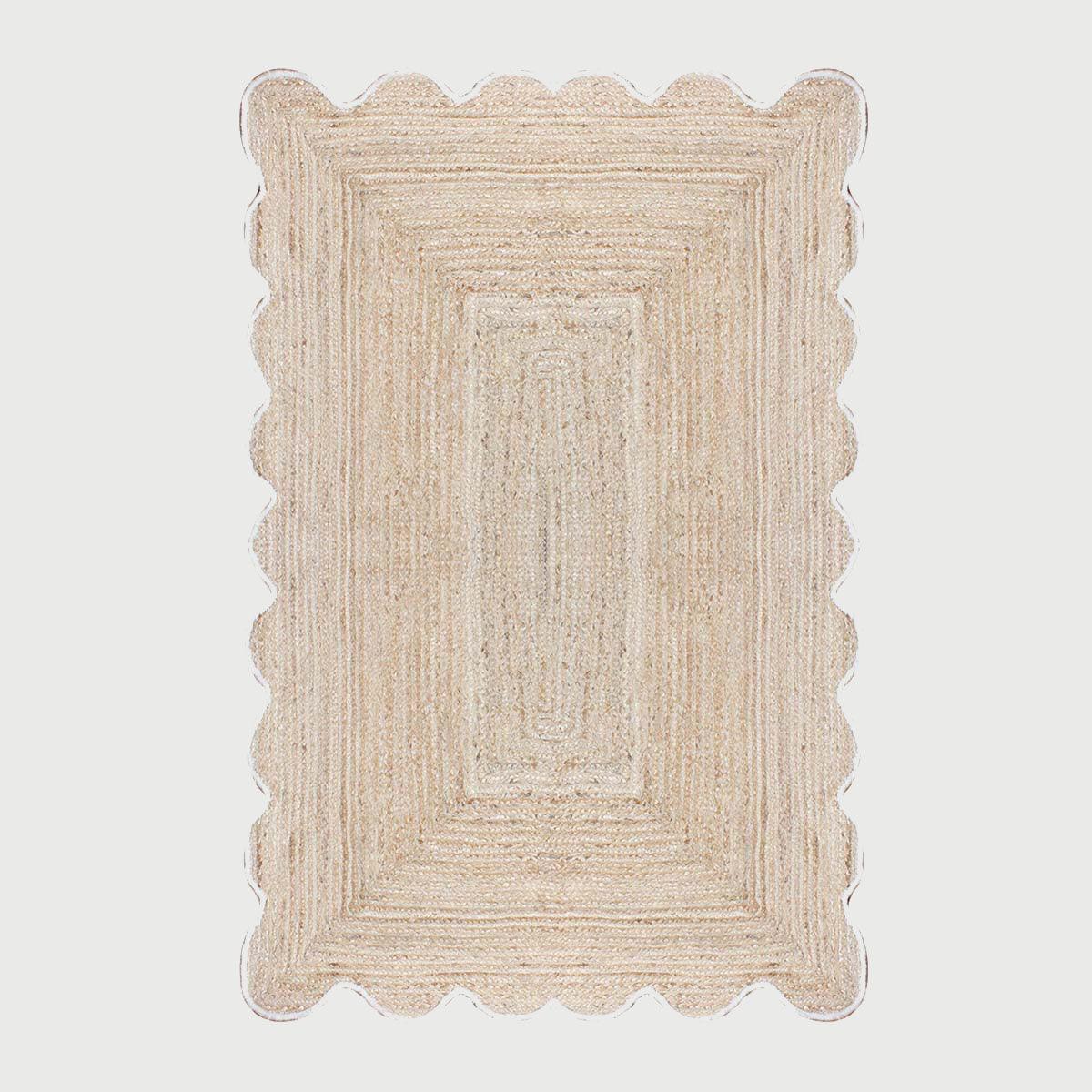 Geometric Hand Braded Beige Living Room Jute Rug - Indian Rug Store