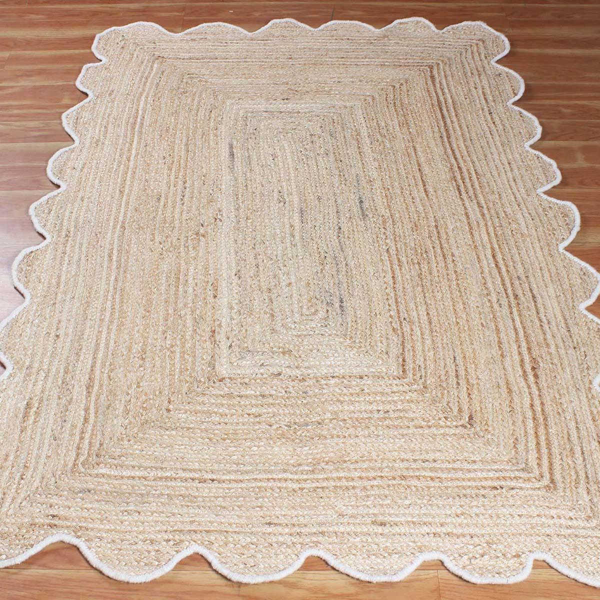 Geometric Hand Braded Beige Living Room Jute Rug - Indian Rug Store