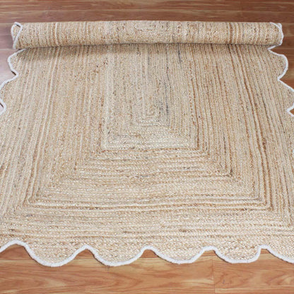 Geometric Hand Braded Beige Living Room Jute Rug - Indian Rug Store