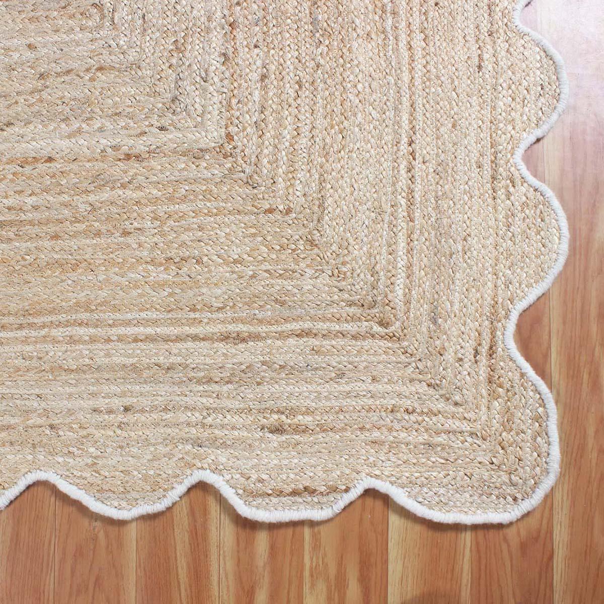 Geometric Hand Braded Beige Living Room Jute Rug - Indian Rug Store