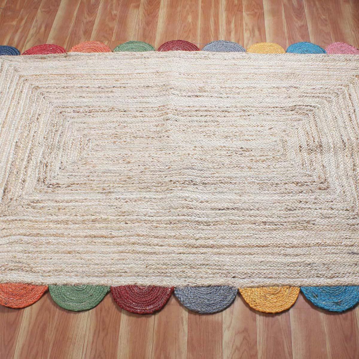 Geometric Hand Braided Beige Multicolor Hallway Runner Jute Rug - Indian Rug Store