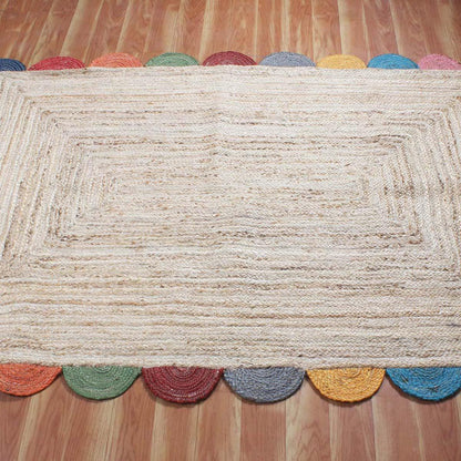 Geometric Hand Braided Beige Multicolor Hallway Runner Jute Rug - Indian Rug Store