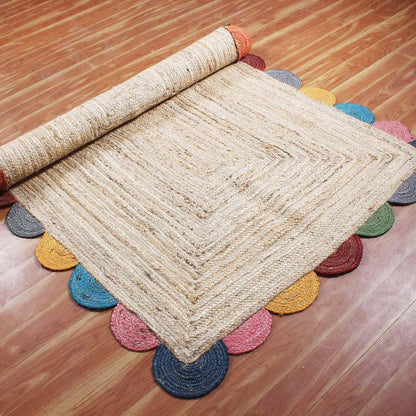 Geometric Hand Braided Beige Multicolor Hallway Runner Jute Rug - Indian Rug Store