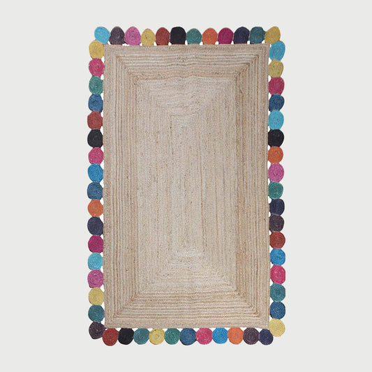 Hand Braided Geometric Beige Multicolor Hallway Runner Jute Rug - Indian Rug Store