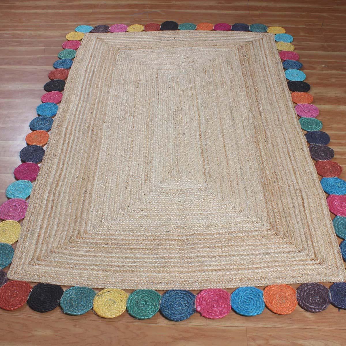 Hand Braided Geometric Beige Multicolor Hallway Runner Jute Rug - Indian Rug Store