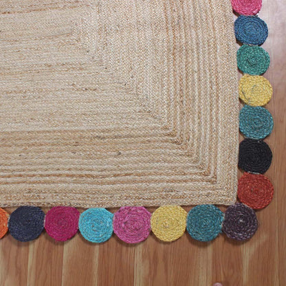 Hand Braided Geometric Beige Multicolor Hallway Runner Jute Rug - Indian Rug Store