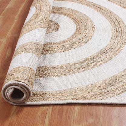 Hand Braided Striped Beige White Hallway Runner Jute Rug - Indian Rug Store