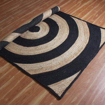 Striped Hand Braded Beige Black Living Room Jute Rug - Indian Rug Store