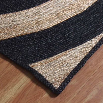 Striped Hand Braded Beige Black Living Room Jute Rug - Indian Rug Store