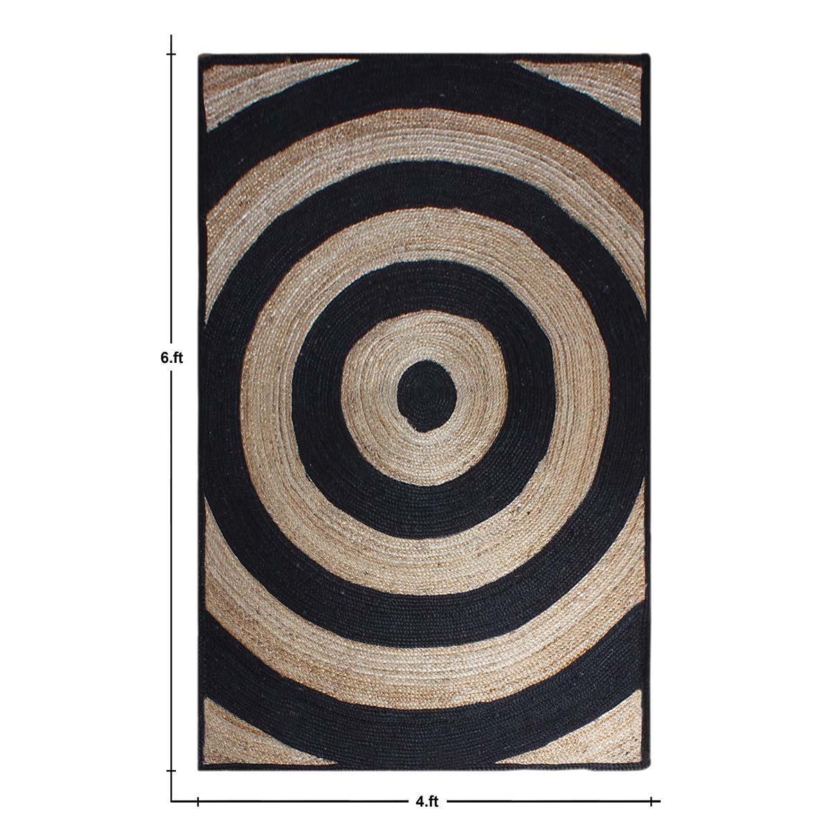 Striped Hand Braded Beige Black Living Room Jute Rug - Indian Rug Store