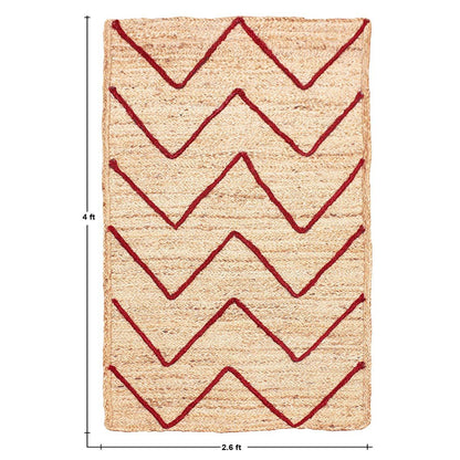 Geometric Hand Braded Beige Red Dining Hall Jute Rug - Indian Rug Store