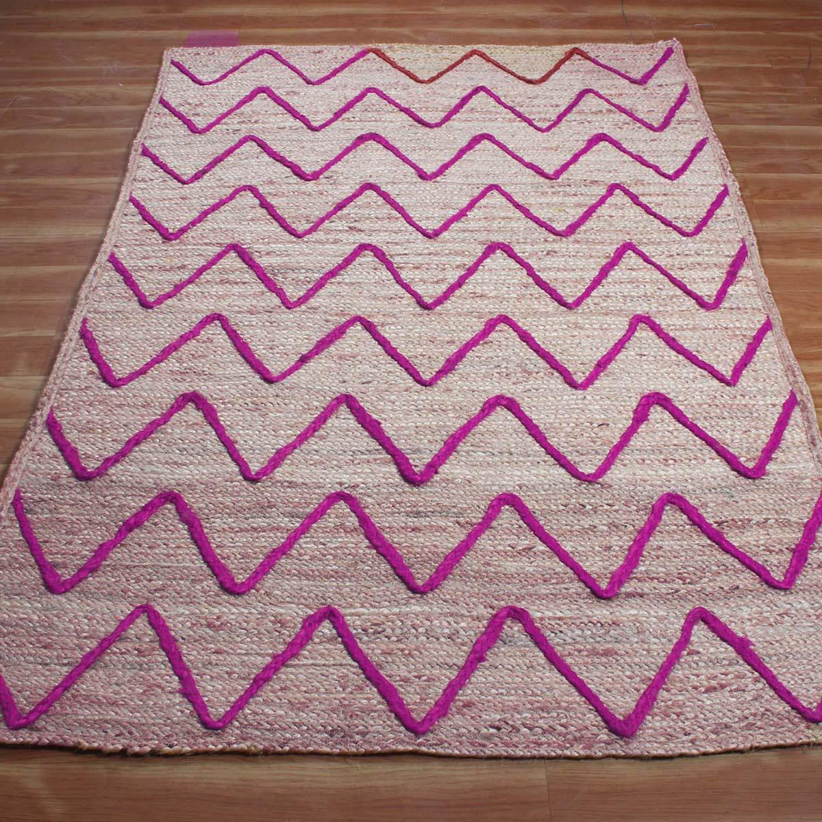 Geometric Hand Braded Beige pink Farmhouse Jute Rug - Indian Rug Store