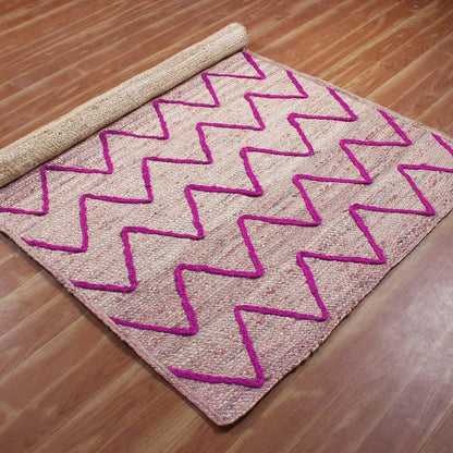 Geometric Hand Braded Beige pink Farmhouse Jute Rug - Indian Rug Store