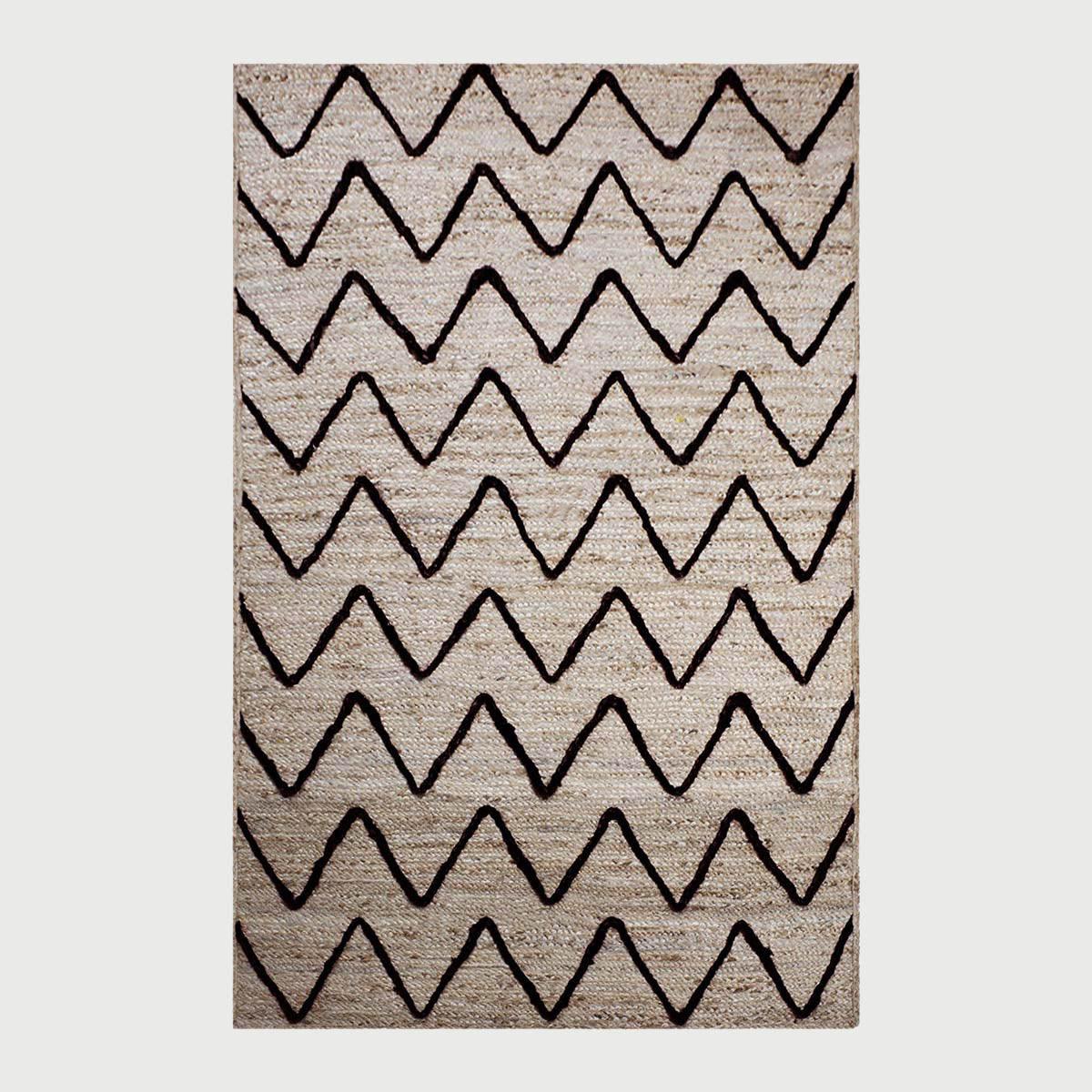 Hand Braided Geometric Beige Black Home Decor Jute Rug - Indian Rug Store