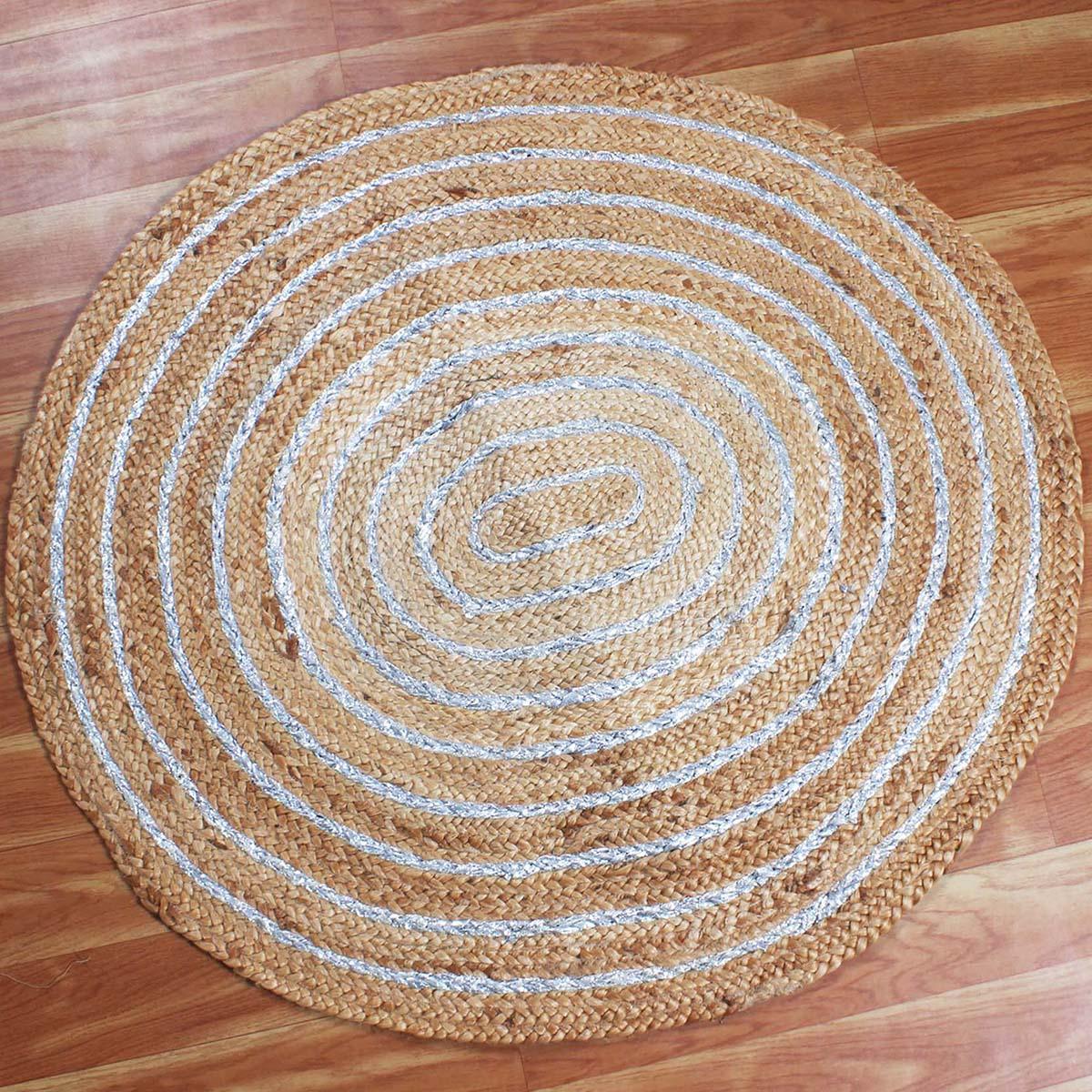 Hand Braided Farm House Decor Beige White Geometric Jute Rug - Indian Rug Store