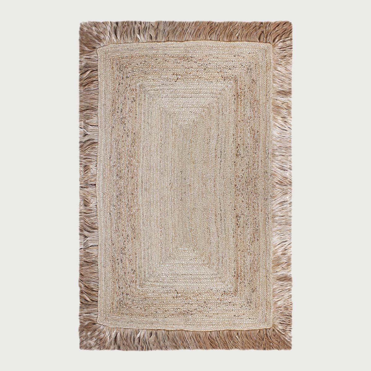 Geometric Hand Braided Beige Hallway Runner Jute Rug - Indian Rug Store