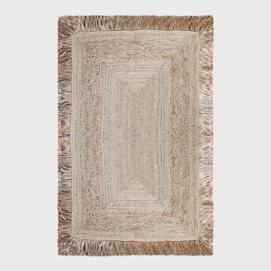 Geometric Hand Braided Beige Hallway Runner Jute Rug - Indian Rug Store