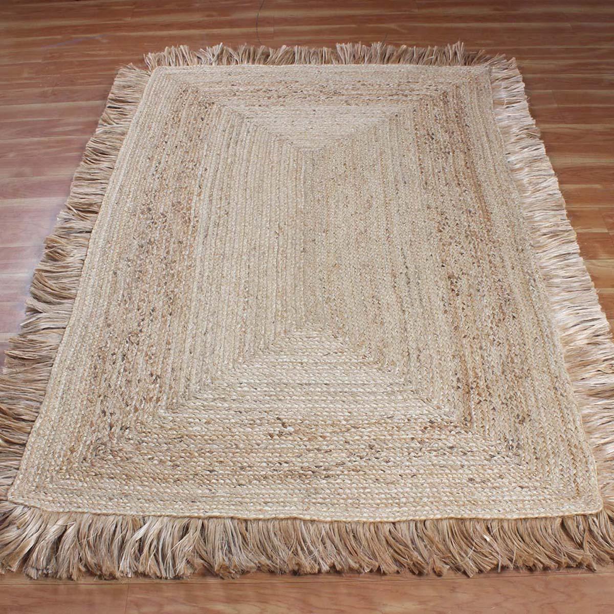 Geometric Hand Braided Beige Hallway Runner Jute Rug - Indian Rug Store