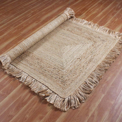 Geometric Hand Braided Beige Hallway Runner Jute Rug - Indian Rug Store