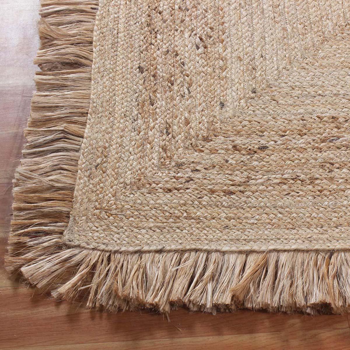 Geometric Hand Braided Beige Hallway Runner Jute Rug - Indian Rug Store