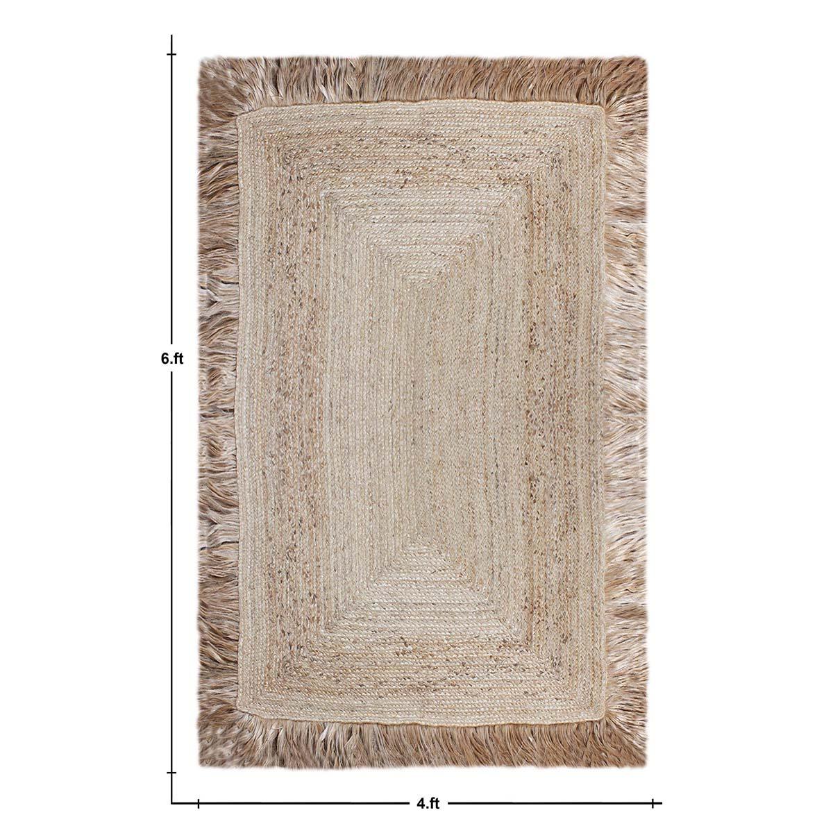 Geometric Hand Braided Beige Hallway Runner Jute Rug - Indian Rug Store