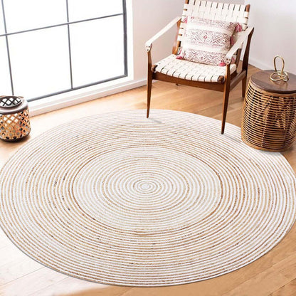 Hand Braided Kitchen Beige Geometric Cotton Jute Rug - Indian Rug Store