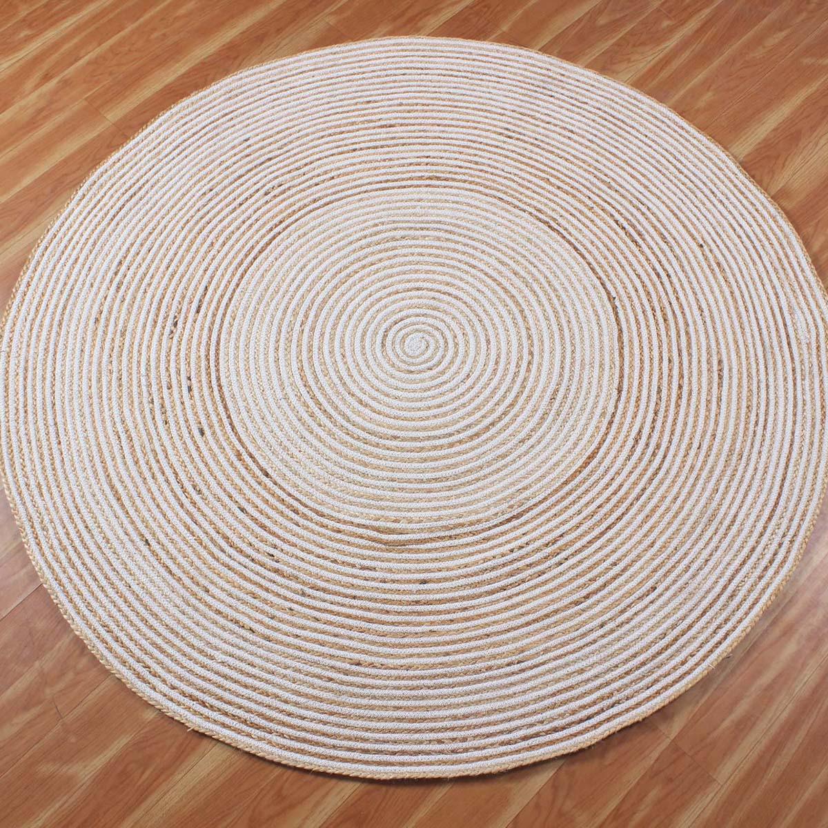 Hand Braided Kitchen Beige Geometric Cotton Jute Rug - Indian Rug Store