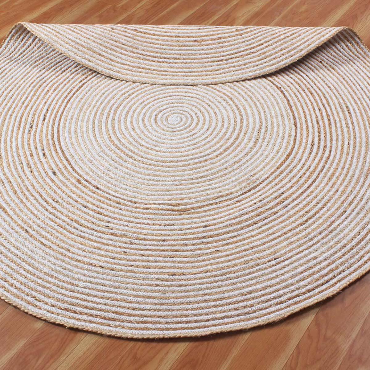 Hand Braided Kitchen Beige Geometric Cotton Jute Rug - Indian Rug Store