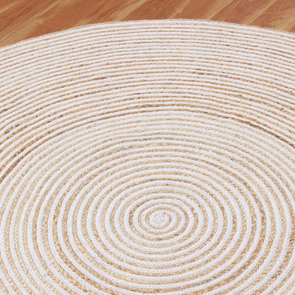 Hand Braided Kitchen Beige Geometric Cotton Jute Rug - Indian Rug Store