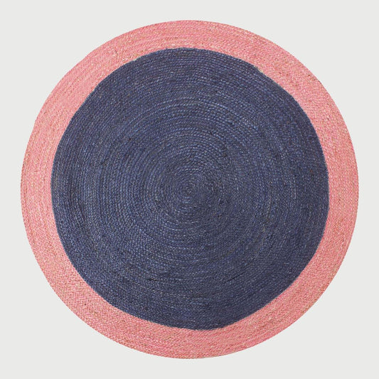 Hand Braided Home Decor Blue Pink Geometric Jute Rug - Indian Rug Store