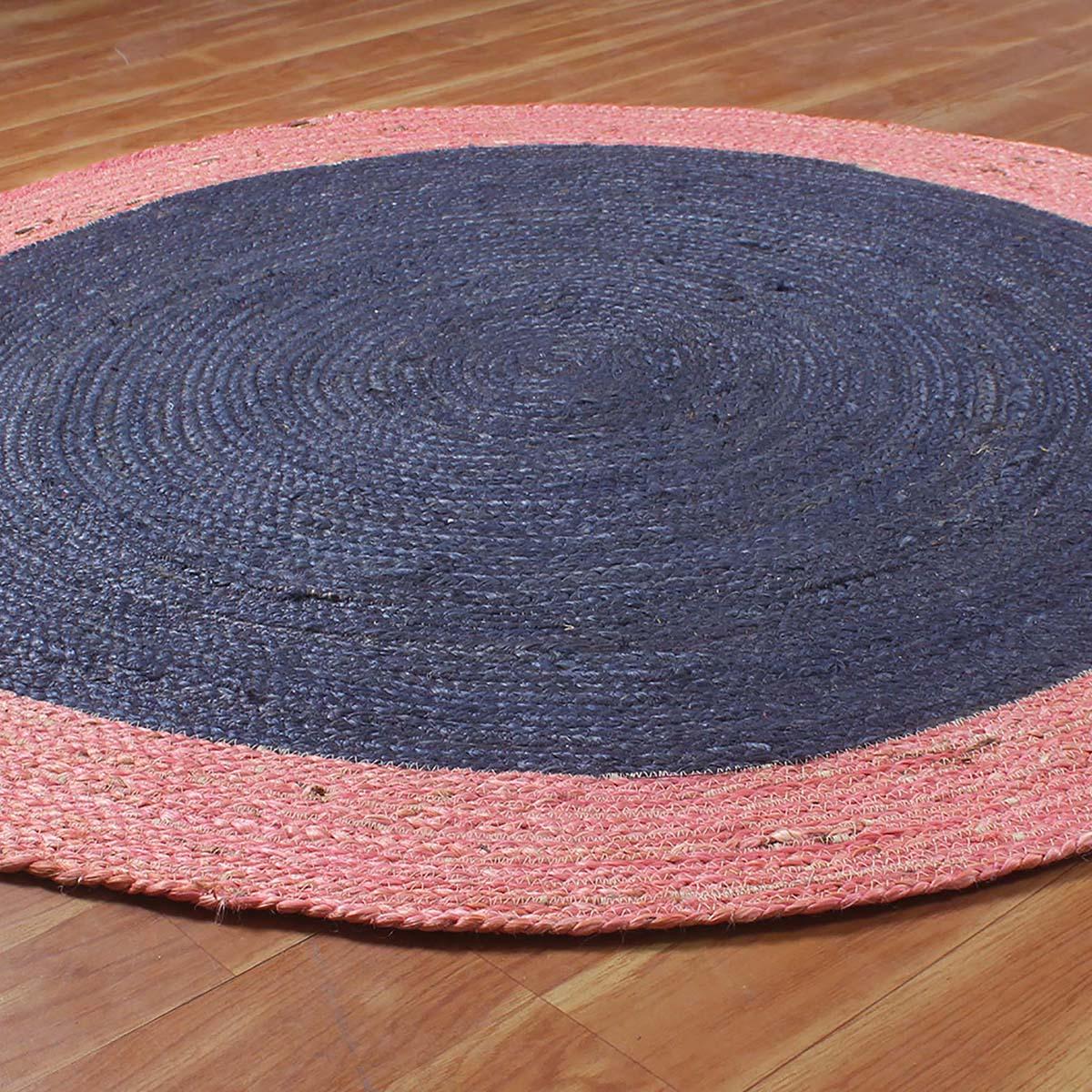 Hand Braided Home Decor Blue Pink Geometric Jute Rug - Indian Rug Store