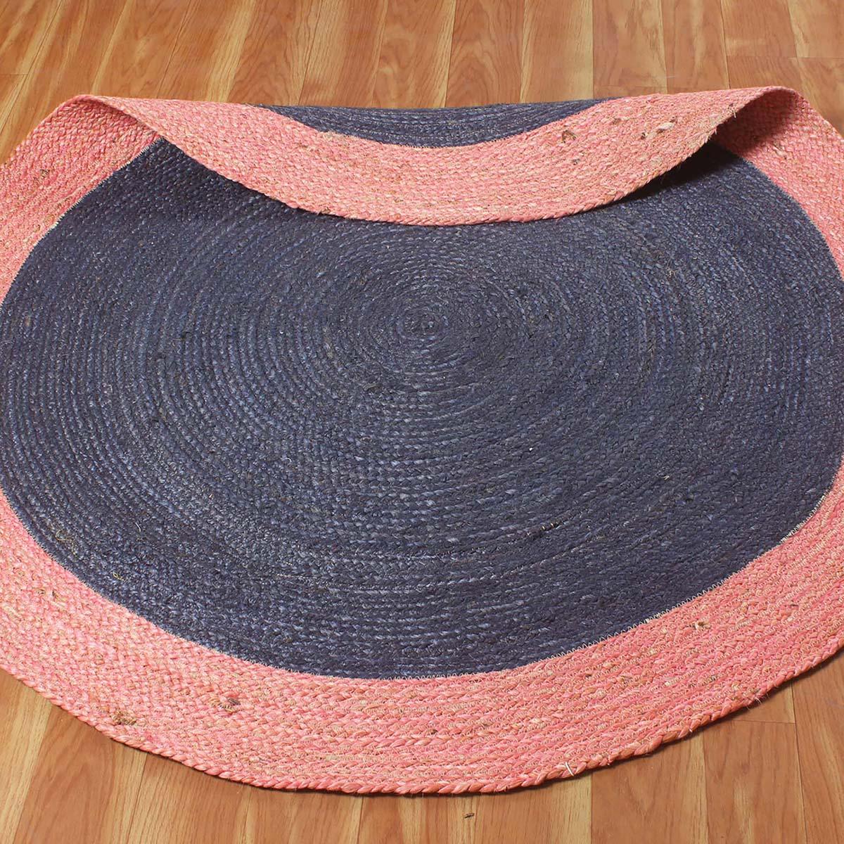 Hand Braided Home Decor Blue Pink Geometric Jute Rug - Indian Rug Store