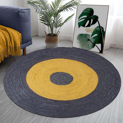 Hand Braided Yellow Black Home Decor Geometric Jute Rug - Indian Rug Store