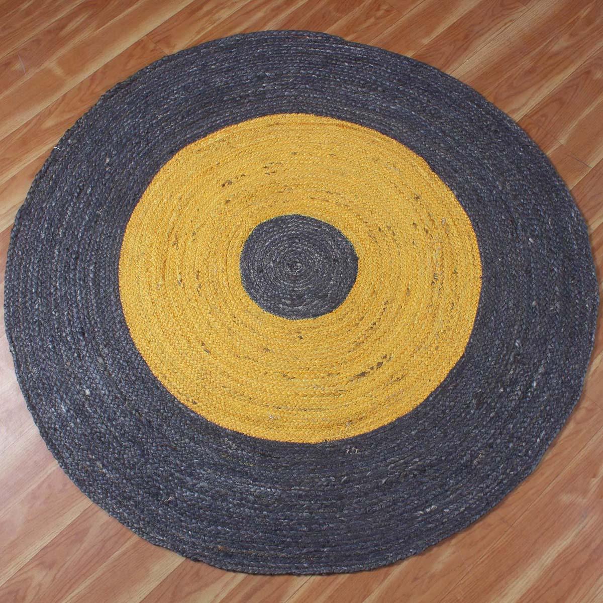 Hand Braided Yellow Black Home Decor Geometric Jute Rug - Indian Rug Store