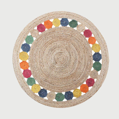 Beige Multicolor Hand Braided Home Decor Geometric Jute Rug - Indian Rug Store