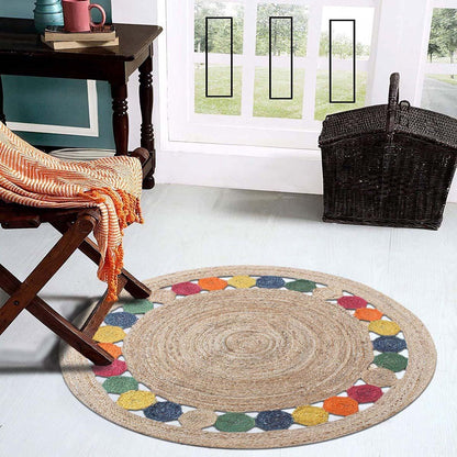 Beige Multicolor Hand Braided Home Decor Geometric Jute Rug - Indian Rug Store