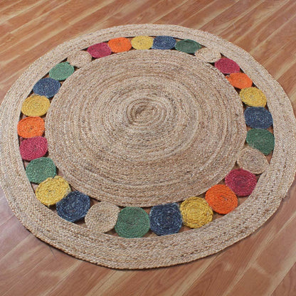 Beige Multicolor Hand Braided Home Decor Geometric Jute Rug - Indian Rug Store