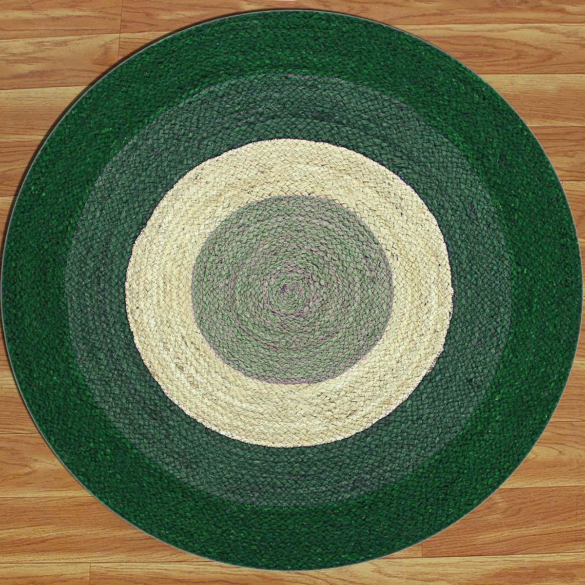 Hand Braided Home Decor Geometrical Beige Dark Green Jute Rug - Indian Rug Store