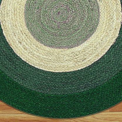 Hand Braided Home Decor Geometrical Beige Dark Green Jute Rug - Indian Rug Store