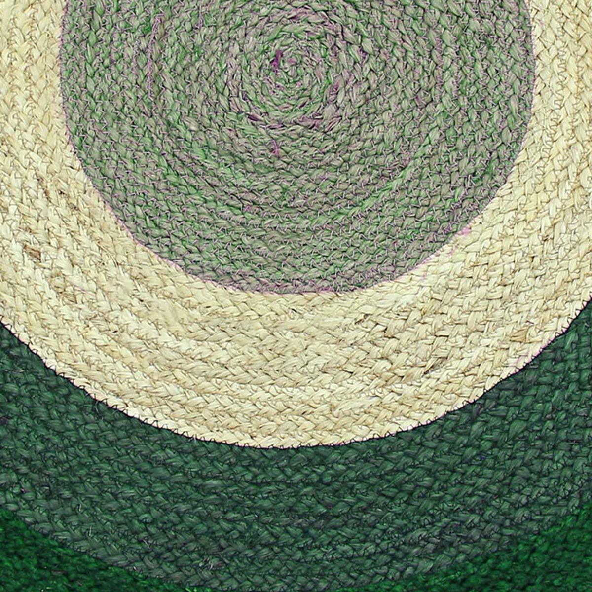 Hand Braided Home Decor Geometrical Beige Dark Green Jute Rug - Indian Rug Store