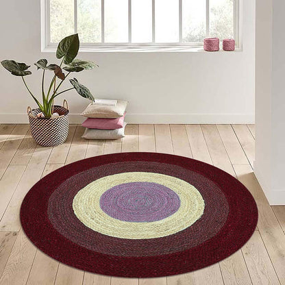 Geometrical Hand Braided Home Decor Beige Red Jute Rug - Indian Rug Store