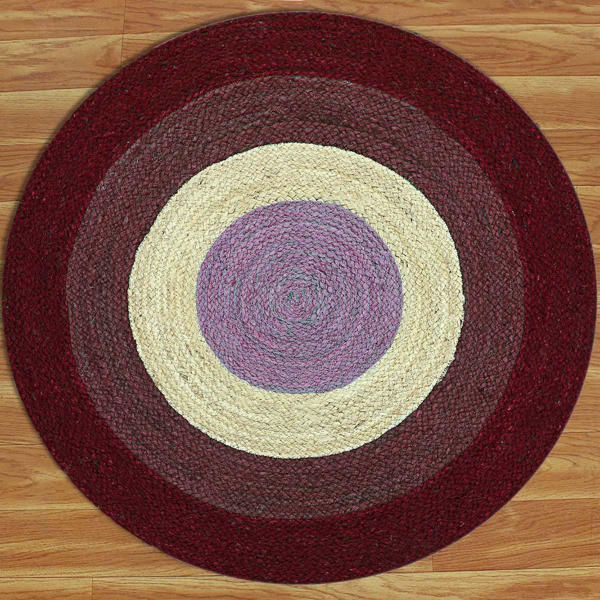 Geometrical Hand Braided Home Decor Beige Red Jute Rug - Indian Rug Store