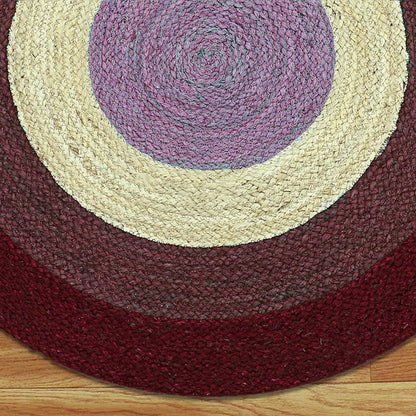 Geometrical Hand Braided Home Decor Beige Red Jute Rug - Indian Rug Store