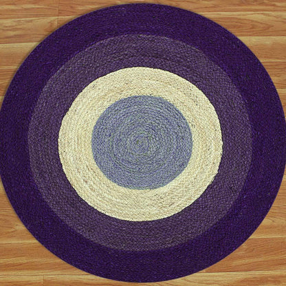 Beige Purple Hand Braided Home Decor Geometric Jute Rug - Indian Rug Store