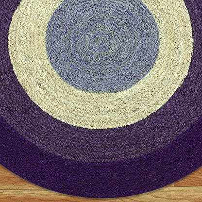 Beige Purple Hand Braided Home Decor Geometric Jute Rug - Indian Rug Store